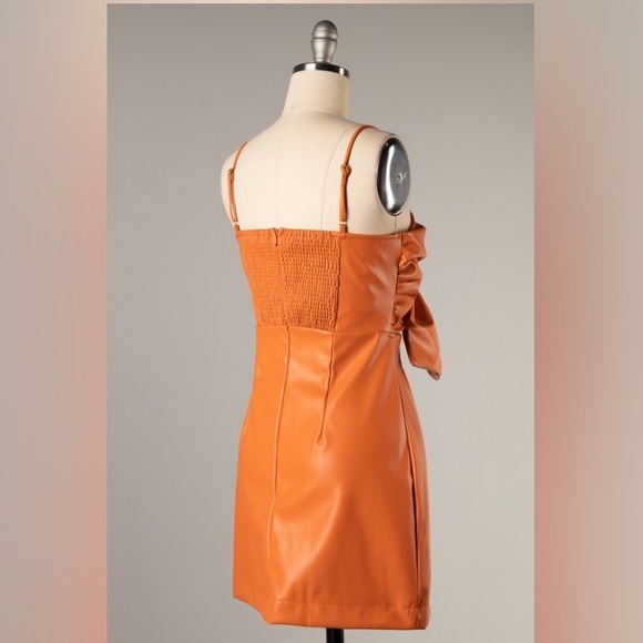 PU faux leather front bow dress - Picture 5 of 6